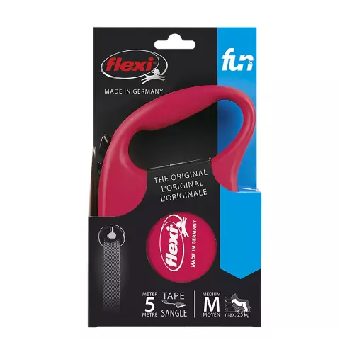 Guia Retrátil p/ Cachorro Flexi FUN Vermelha Fita M - 5m