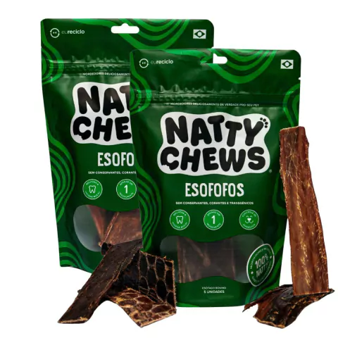 Kit Mordedor Esôfago Bovino Natty Chews 2 Pacotes - 10 Uni
