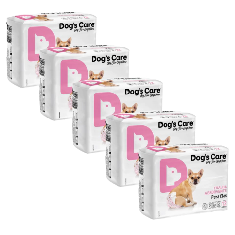 Kit Fralda Higiênica Pet p/ Cães Fêmea Dogs Care Tam G 60 Un