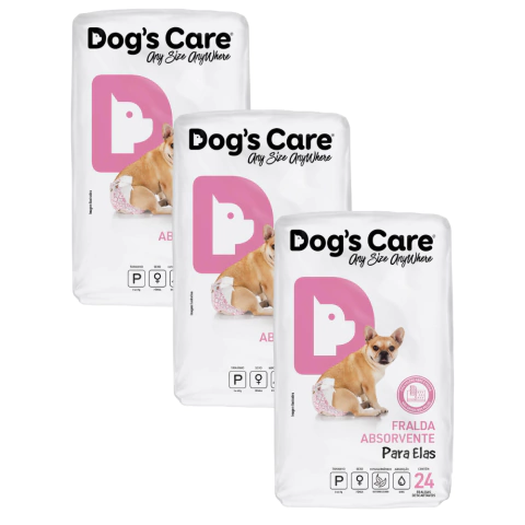 Kit Fralda Higiênica Pet p/ Cães Fêmea Dogs Care Tam P 72 Un