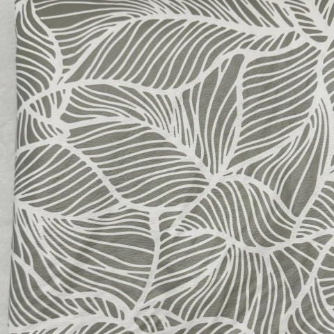 MANTEL GRIS HOJAS BLANCAS CON PUNTILLA