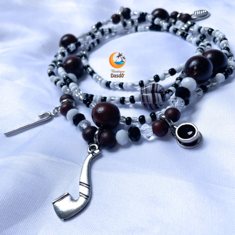 Guia de Preto Velho miçangas, coquinho e pingentes - Fios de conta Umbanda