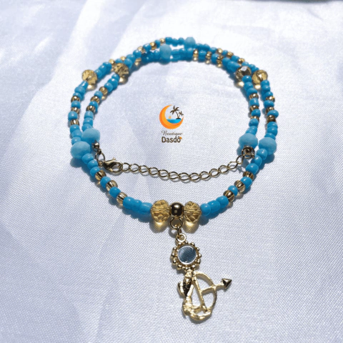 Choker Gargantilha Logun Edé com miçangas e cristais de vidro- Colar Candombé com pingente e ajuste regulável