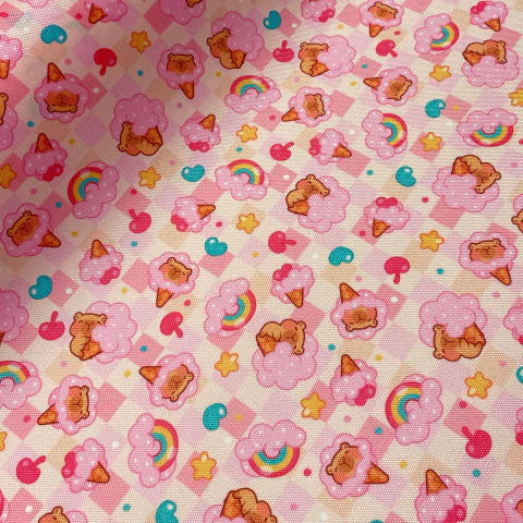 Cordura estampada CARPINCHO NUBES ROSAS - comprar online