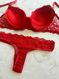 CONJUNTO ARMADO CON LESS DE ENCAJE ROJO- ART 5000 - MALIKA UNDERWEAR MAYORISTA