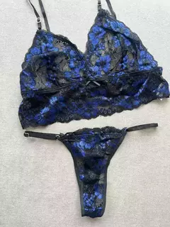 CONJUNTO TOP DE ENCAJE BICOLOR AZUL