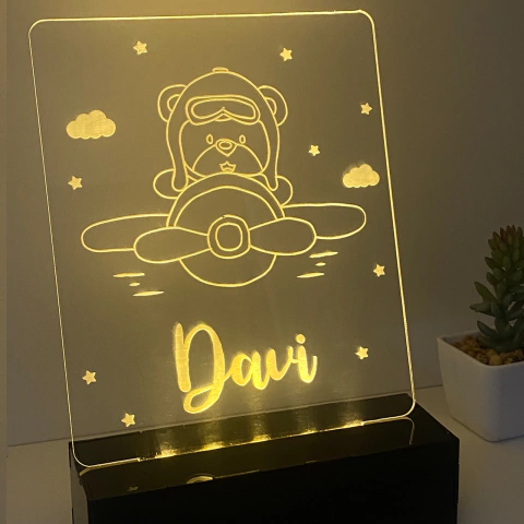 Luminária com nome Personalizado - Urso Aviador |L034