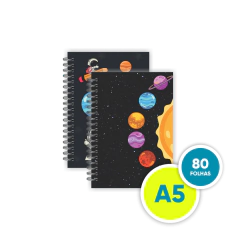 Caderno A5 pautado 80 folhas - Coleção Astronauta