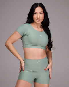TOP CROPPED MANGA CURTA+ SHORT FITNESS