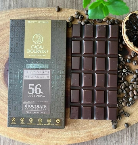 Chocolate 56% cacau com café e laranja - LOW CARB - zero açúcar - 80g