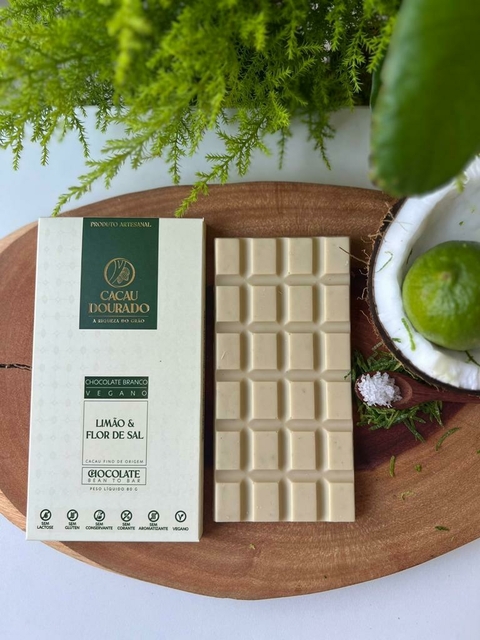 Chocolate branco vegano com raspas de limão e flor de sal - 80g