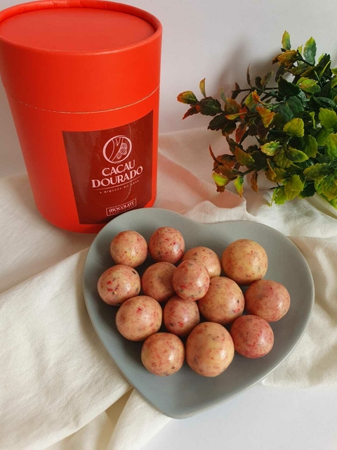 Drageado de macadâmia chocolate branco low carb maracujá com framboesa (sem poliol) - 140g