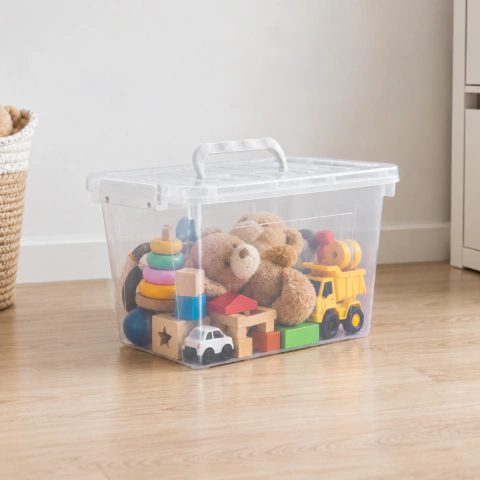 Caja Organizadora Plastica Transparente de 24 Litros Apilable con Trabas y Manijas. - Plásticos Cerri