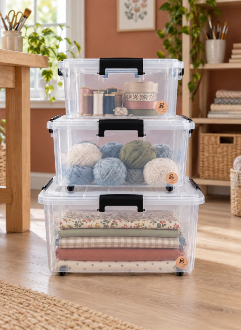 Set x3 Cajas Organizadoras con Trabas y Ruedas 12, 23 y 35 Litros
