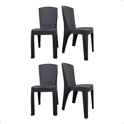Sillas Plasticas Apilables Jardin Simil Rattan Pack 4
