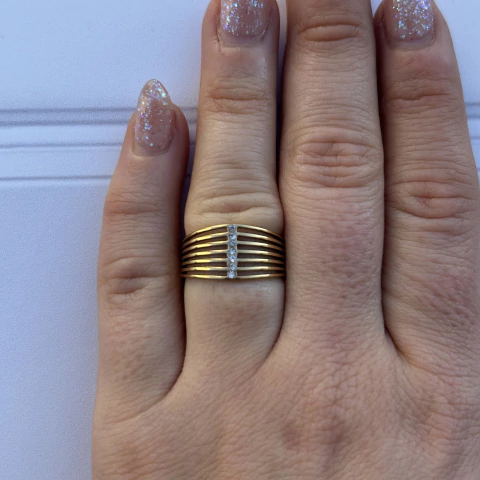 Anillo ranurado strass de acero dorado - comprar online