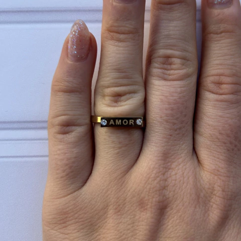 Anillo AMOR strass de acero dorado - comprar online