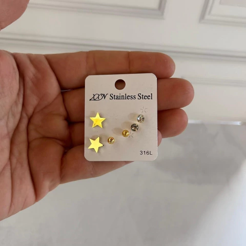 Mix aros acero dorado estrella - comprar online