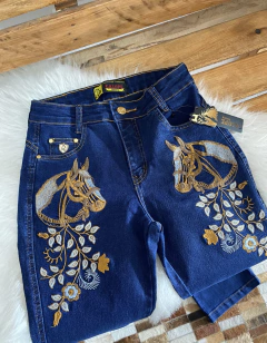 Calça Galope Jeans Bordada