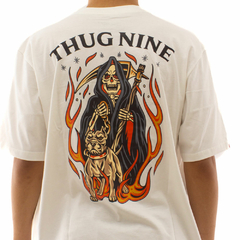 Camiseta Thug Nine Flaming Reaper Branco - loja online