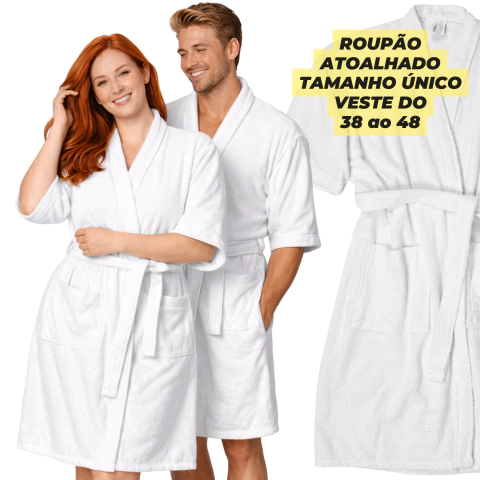 ROUPÃO BRANCO TAMANHO UNICO FELPUDO ATOALHADO 100% ALGODÃO VESTE DO 38 AO 48