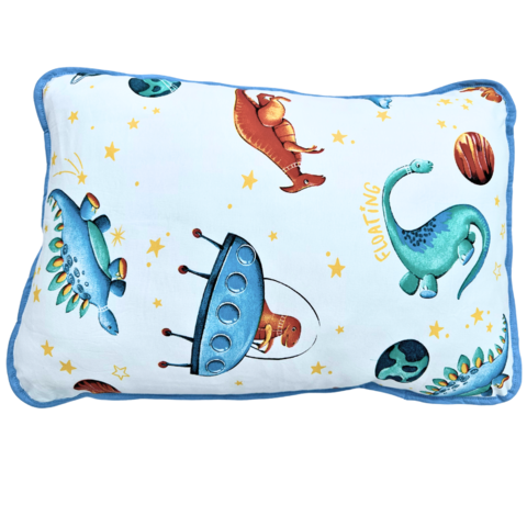 01 Fronha Para Travesseiro Cor DINO SPACE AZUL Malha 100% Algodão John Seven Decor 160 Gramas