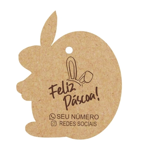 Tag Coelho de Páscoa Kraft Personalizada Com Sisal 4,5 x 8,5cm 100 Peças