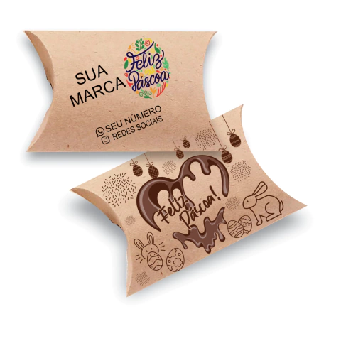 Caixa Presente Travesseiro Coelho Feliz Páscoa 50 Pçs Personalizada 11.5 X 6.8cm