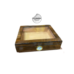 HUMIDOR DE MADERA WALNUT C/VIDRIO PARA 20 CIGARROS