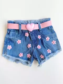 Short Jeans Infantil Juvenil Florzinhas com Cinto 07 - comprar online