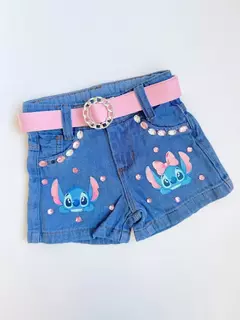 Short Jeans Infantil Juvenil Stitch Pedraria com Cinto 19 - comprar online