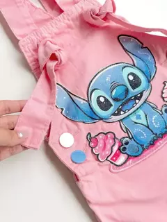 Jardineira Saia Jeans Infantil Juvenil Stitch Rosa 35 - loja online