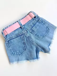 Imagem do Short Jeans Infantil Juvenil Pedrinha Rosa Azul com Cinto 05