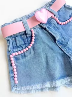 Imagem do Short Jeans Infantil Juvenil Pedrinha Rosa com Cinto 08