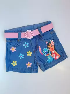 Short Jeans Infantil Juvenil Stitch com Cinto 24