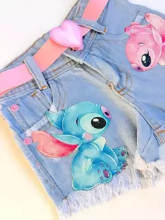 Short Jeans Infantil Juvenil Stitch Angel com Cinto 02 na internet