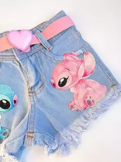 Imagem do Short Jeans Infantil Juvenil Stitch Angel com Cinto 02