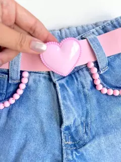 Short Jeans Infantil Juvenil Pedrinha Rosa com Cinto 08 na internet