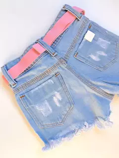 Short Jeans Infantil Juvenil Stitch Angel com Cinto 02
