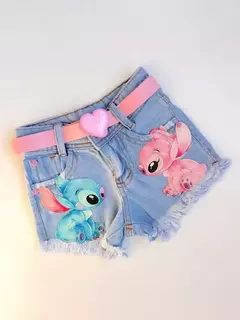 Short Jeans Infantil Juvenil Stitch Angel com Cinto 02 - comprar online