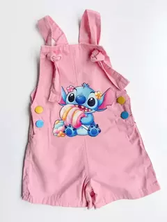 Jardineira Jeans Infantil Juvenil Stitch Rosa 33 na internet