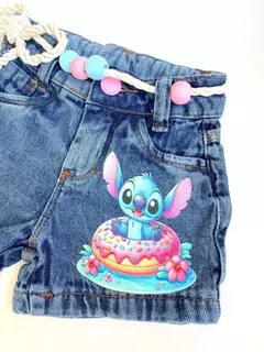 Short Jeans Infantil Juvenil Stitch com Cinto Cordinha 12 - loja online