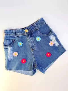 Short Jeans Infantil Juvenil Flor Crochê 03 - comprar online