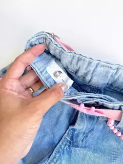 Short Jeans Infantil Juvenil Pedrinha Rosa com Cinto 08
