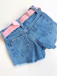 Short Jeans Infantil Juvenil Pedrinha Rosa com Cinto 08 - comprar online