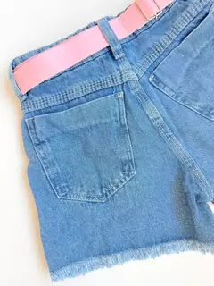 Imagem do Short Jeans Infantil Juvenil Pedrinhas Coração com Cinto 13