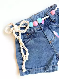 Short Jeans Infantil Juvenil Stitch com Cinto Cordinha 12 na internet