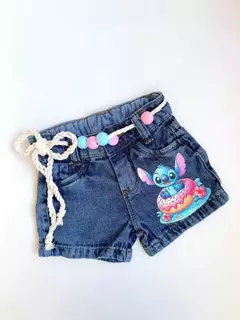 Short Jeans Infantil Juvenil Stitch com Cinto Cordinha 12 - comprar online