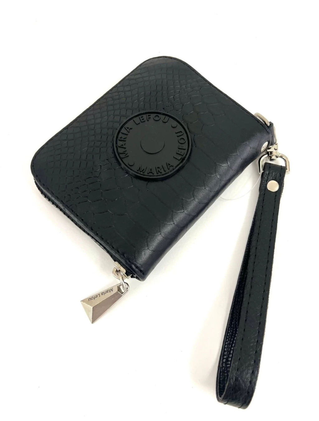 billetera olivia negra con logo negro