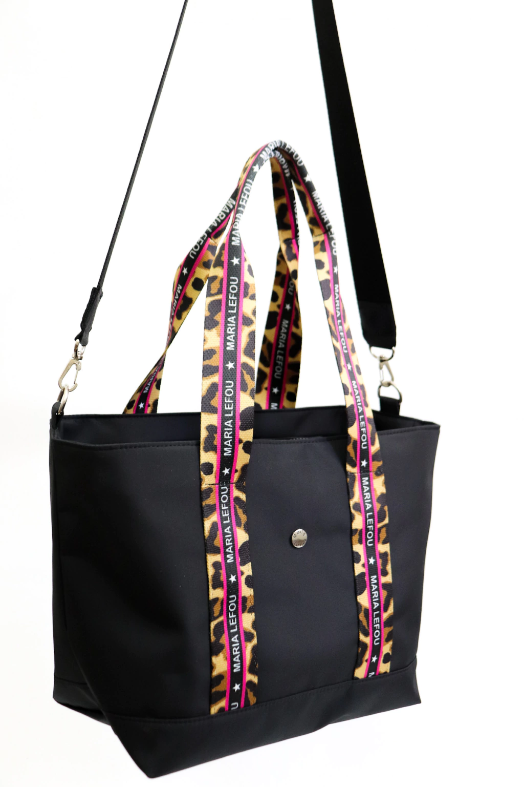 cartera Elise negra con correa animal print